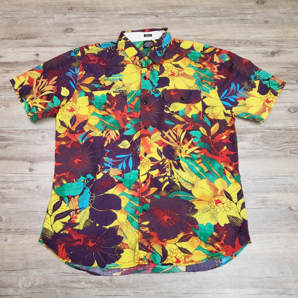 Volcom Visitor SS Shirt Mens L Hawaiian Floral Short Sleeve Button Up Casual